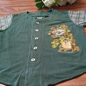 💚Vintage Looney Tunes Taz 1990's Button Up Top Youth Large